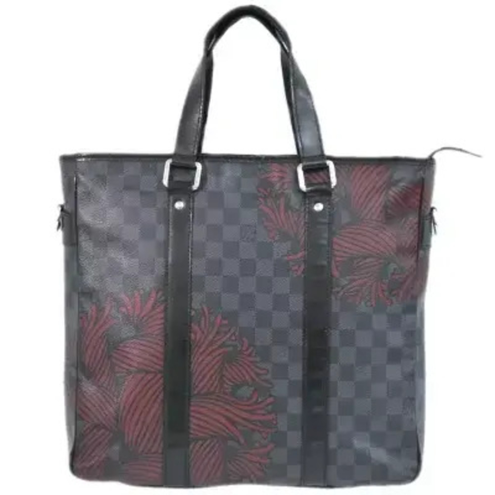 Louis Vuitton LV Tadao Damier Backpack Canvas Leather Graphite Black Red